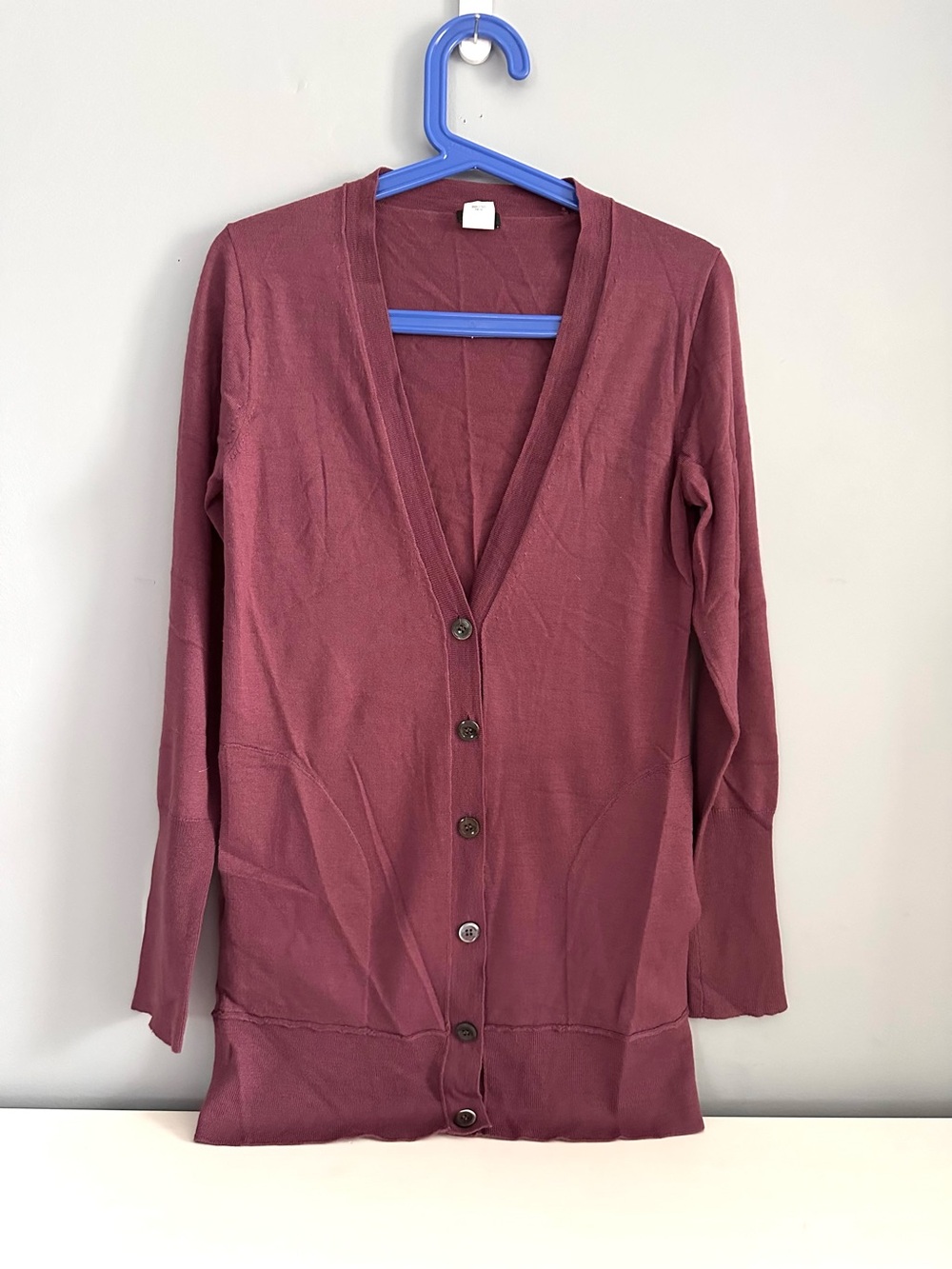 J. Crew - Women’s, 100% Merino Wool, Cardigan, Size L, Plum Colour, V Neck